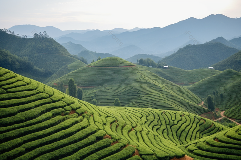 绿色的阶梯式茶山种植满山茶叶风景景色,高清,摄影图,摄影图片,图片大全,摄影图免费下载